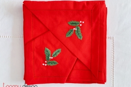 Christmas napkin set - 3 leaves embroidery